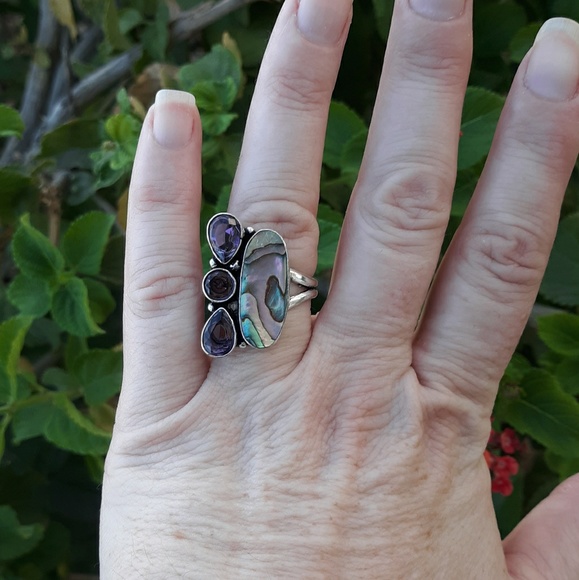New Abalone Shell and Amethyst 925 Silver Ring. - Picture 5 of 7
